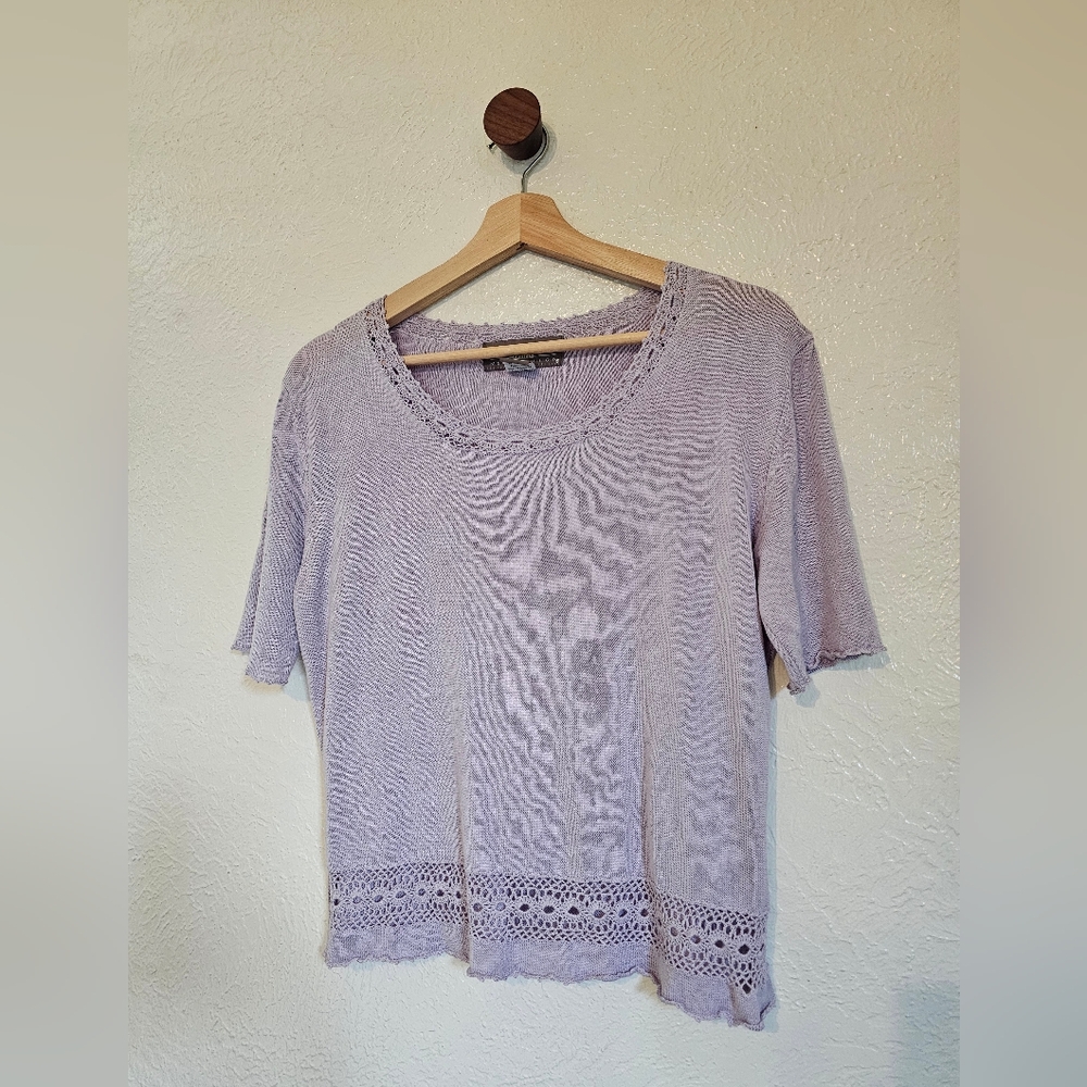 Vintage Norton McNaughton Light Purple Silk Lace Trim Blouse